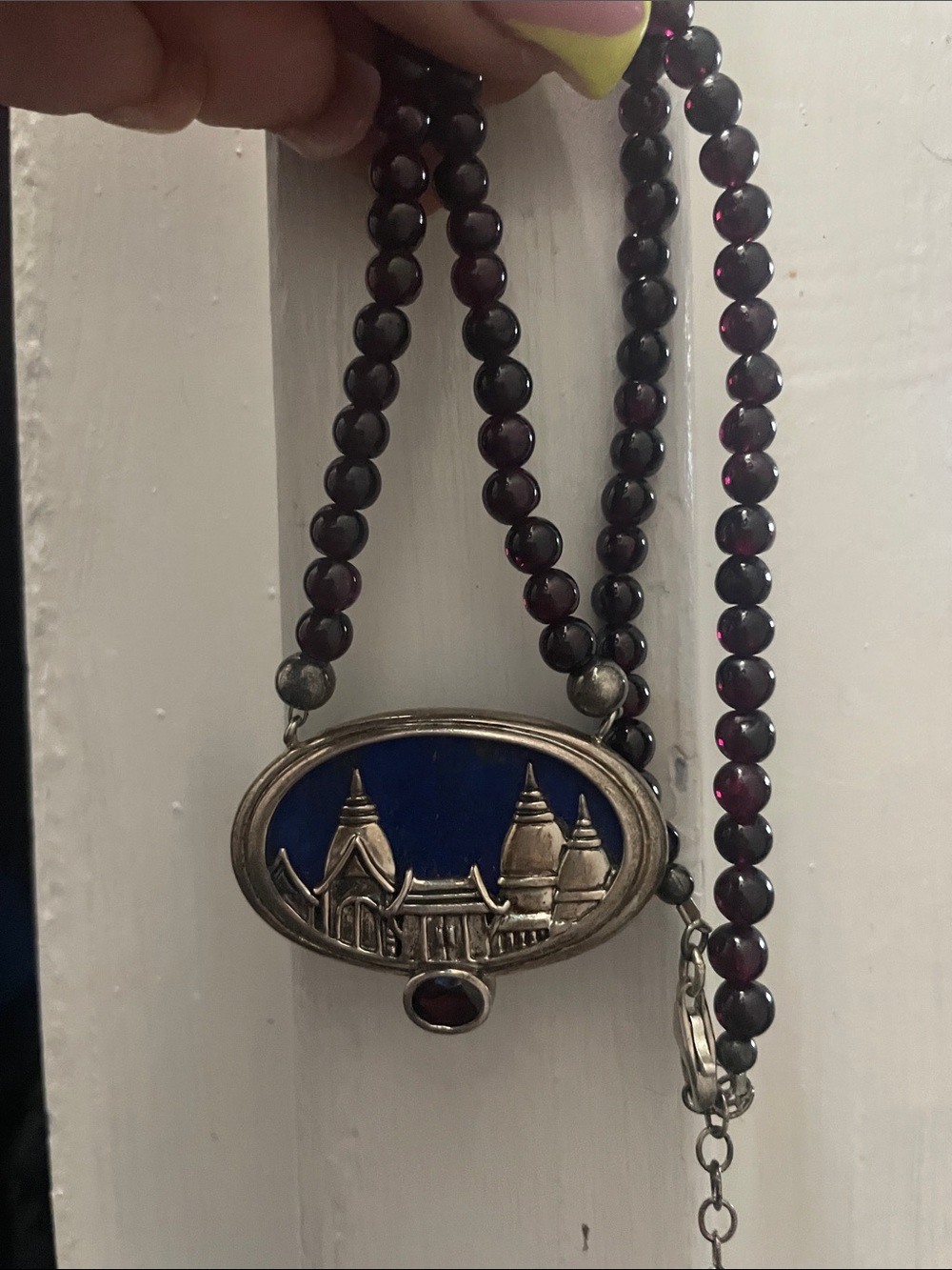 Beaded Pendant Necklace with Blue Enamel Scene - Picture 5 of 6